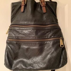 Fossil leather convertible tote/crossbody bag black,brown